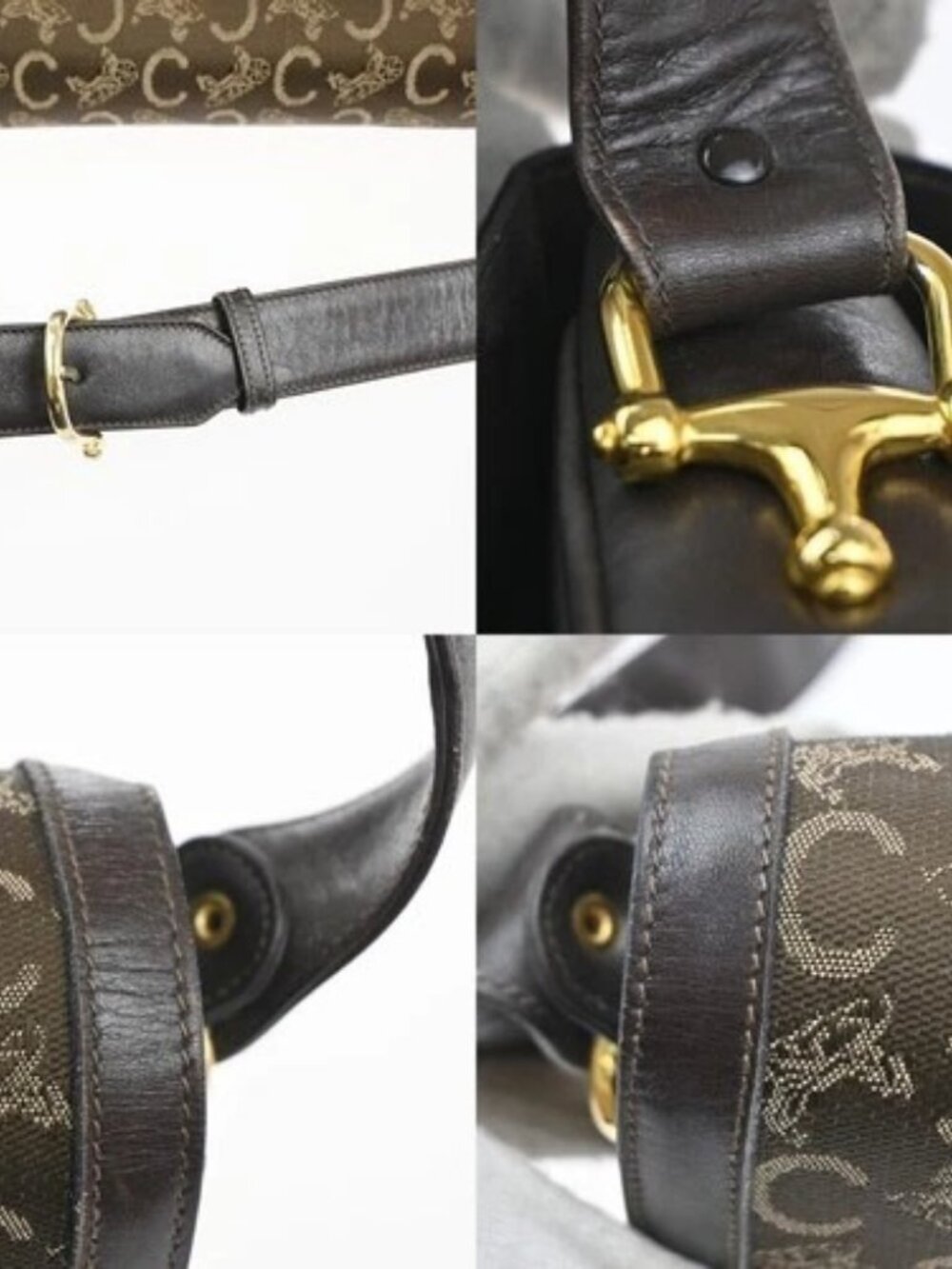 CELINE Logo C Macadam Horse Carriage Shoulder Bag Canvas Leather Brown 34KP553 - Picture 9 of 16
